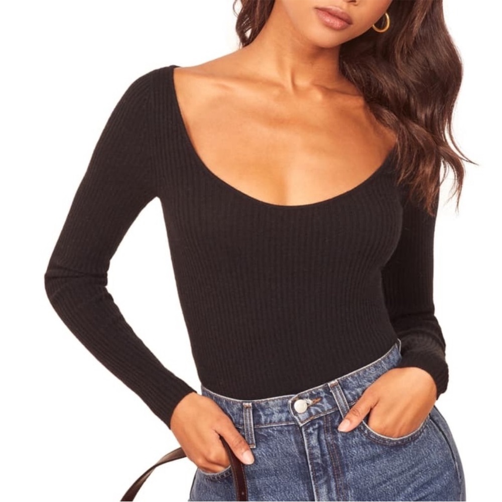 Black Fitted Sweater with Scoop Neck